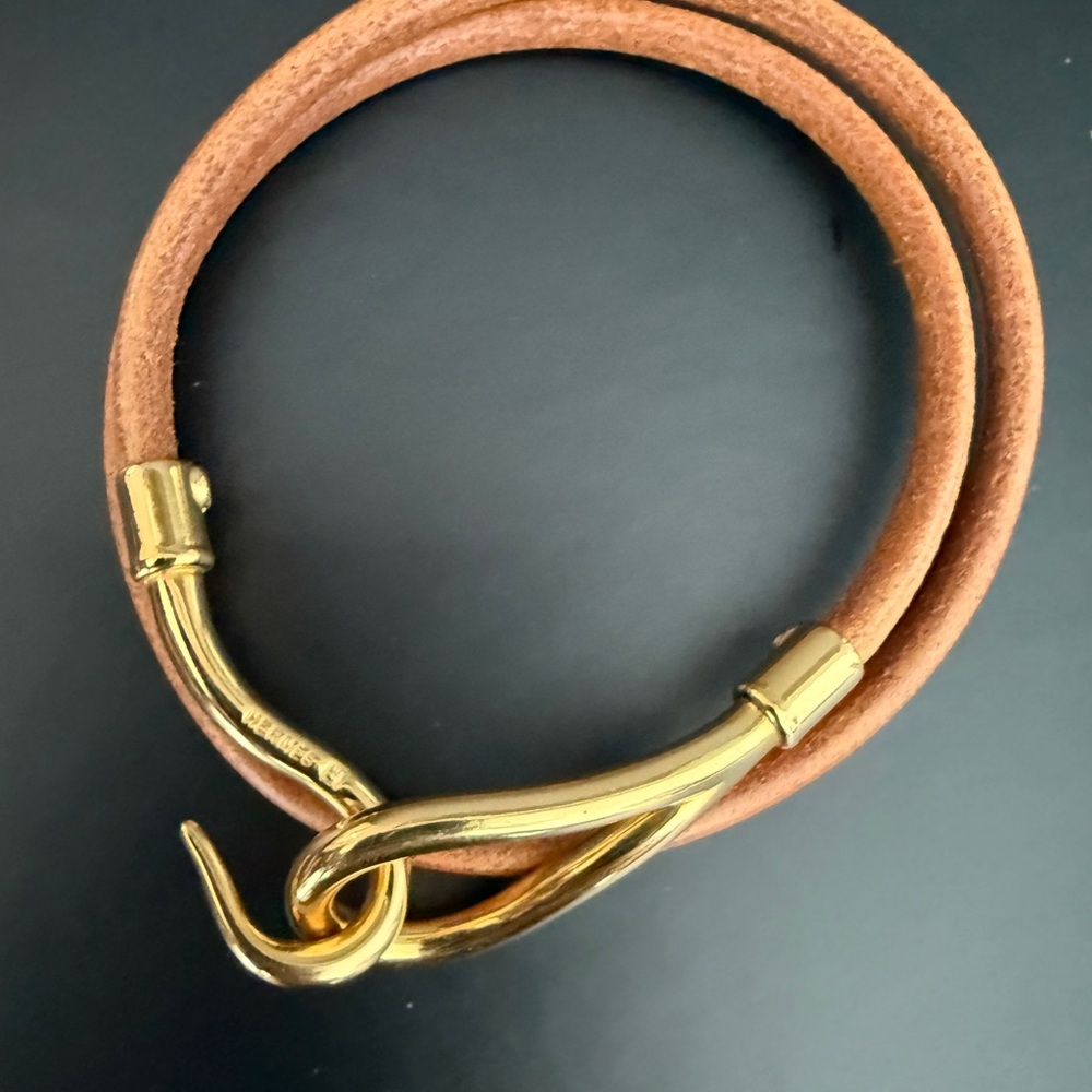 LOT 1712 18K gold plated HERMES vintage jumbo bracelet double tour - Picture 9 of 9